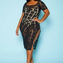 Plus Size Geometric Print Mesh Dress -Femme Avid Sales Store 2022448 001 3