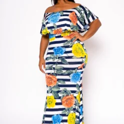 Plus Size Floral Striped Fit & Flare Maxi Dress -Femme Avid Sales Store 2022457 001 2