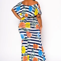 Plus Size Floral Striped Fit & Flare Maxi Dress -Femme Avid Sales Store 2022457 001 3
