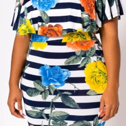 Plus Size Floral Striped Fit & Flare Maxi Dress -Femme Avid Sales Store 2022457 001 4