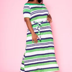 Plus Size Multi Striped Fit & Flare Maxi Dress