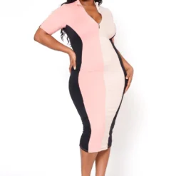 Plus Size Color Block Zip Front Bodycon Dress -Femme Avid Sales Store 2022483 001 0