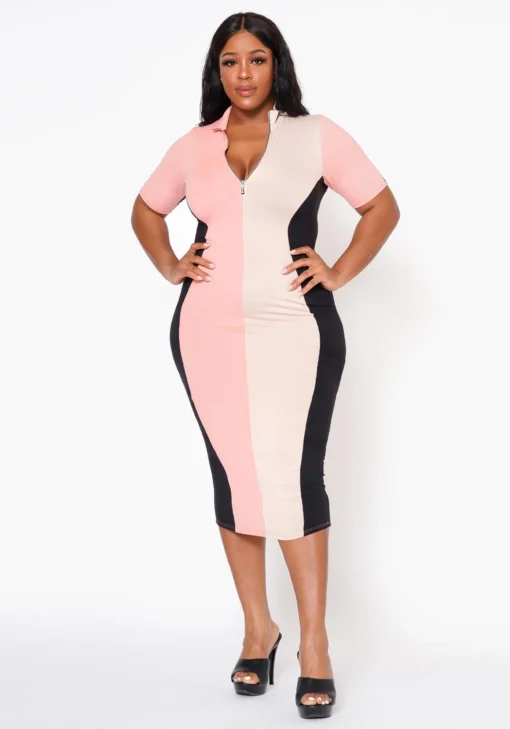 Plus Size Color Block Zip Front Bodycon Dress 3 Plus Size Color Block Zip Front Bodycon Dress -Femme Avid Sales Store 2022483 001 5