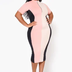 Plus Size Color Block Zip Front Bodycon Dress -Femme Avid Sales Store 2022483 001 6