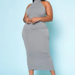 Plus Size Halter Neck Bodycon Midi Dress