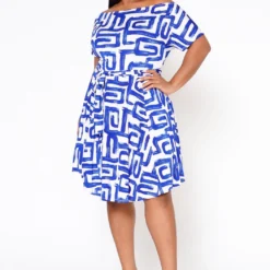 Plus Size Abstract Print Off Shoulder Flare Dress -Femme Avid Sales Store 2022519 001 3