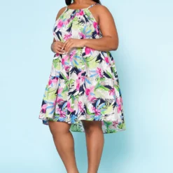 Plus Size Tropic Floral Pattern Flare Mini Dress -Femme Avid Sales Store 2022523 001 3