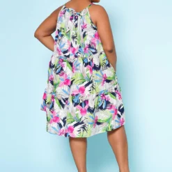 Plus Size Tropic Floral Pattern Flare Mini Dress -Femme Avid Sales Store 2022523 001 4