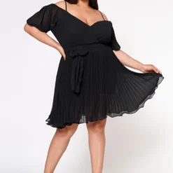 Plus Size Off Shoulder Pleated Flare Dress -Femme Avid Sales Store 2022557 001 2