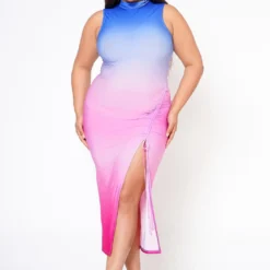 Plus Size Gradient Color Bodycon Sleeveless Dress
