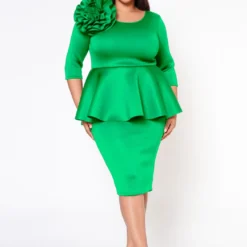 Plus Size Blossomed Floral Ascent Peplum Dress