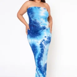 Plus Size Tie Dye Tube Maxi Dress