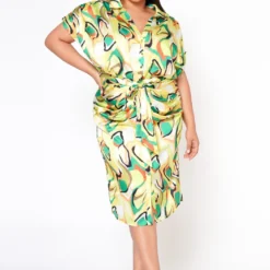 Plus Size Abstract Pattern Button Front Midi Dress