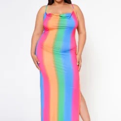 Plus Size Colorful Aura Cowl Neck Maxi Dress