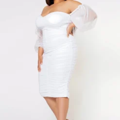 Plus Size Romantic Off Shoulder Ruched Midi Dress -Femme Avid Sales Store 2022600 001 2