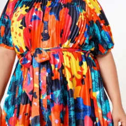 Plus Size Multi Pattern Pleated Fit & Flare Dress -Femme Avid Sales Store 2022608 001 5