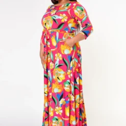Plus Size Floral Pattern Fit & Flare Maxi Dress -Femme Avid Sales Store 2022612 001 3