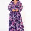 Plus Size Floral Leaf Pattern Fit & Flare Maxi Dress