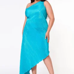 Plus Size Pleated Asymmetric One Sleeve Dress -Femme Avid Sales Store 2022619 002 2