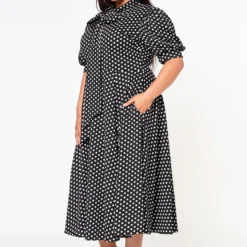 Plus Size Polka Dot Print Bow Collar Flare Dress -Femme Avid Sales Store 2022634 001 2