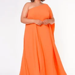 Plus Size One Shoulder Maxi Flare Dress