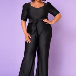 Plus Size Sweetheart Neck Satin Jumpsuit