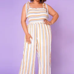 Plus Size Picnic Smocked Jumpsuit