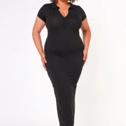 Plus Size Collar Neck Bodycon Maxi Dress