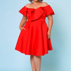 Plus Size Off Shoulder Ruffle Hem Dress -Femme Avid Sales Store 2022662 002 2