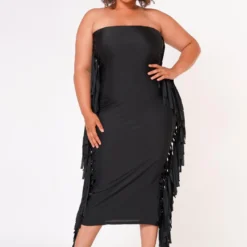 Plus Size Side Fringe Hem Bodycon Tube Dress