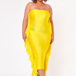 Plus Size Side Fringe Hem Bodycon Tube Dress