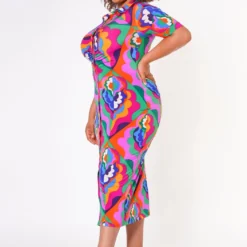 Plus Size Abstract Pattern Button Front Midi Dress -Femme Avid Sales Store 2022675 001 3