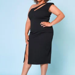 Plus Size Asymmetric One Sleeve Cocktail Midi Dress -Femme Avid Sales Store 2022679 001 2