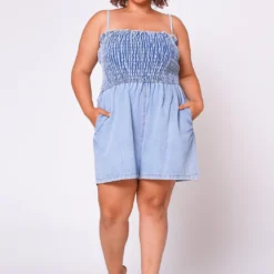 Plus Size Denim Smocked Romper -Femme Avid Sales Store 2022692 001 3