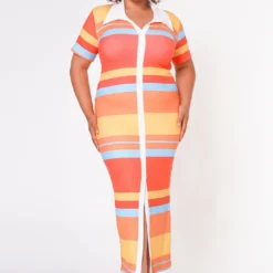 Plus Size Multi Striped Maxi Dress