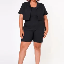 Plus Size Cargo Romper With Cropped Jacket