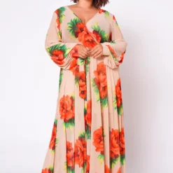 Plus Size Floral Maxi Chiffon Dress -Femme Avid Sales Store 2022702 001 3