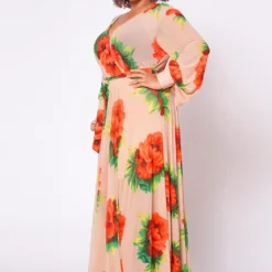 Plus Size Floral Maxi Chiffon Dress -Femme Avid Sales Store 2022702 001 4